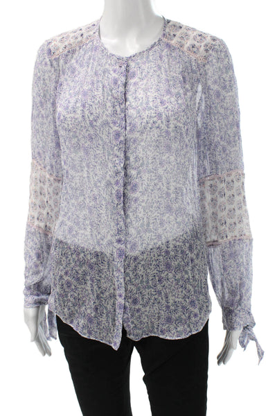 Rebecca Taylor Women Purple Silk Floral Long Sleeve Button Up Blouse Size 6