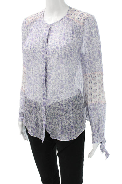 Rebecca Taylor Women Purple Silk Floral Long Sleeve Button Up Blouse Size 6