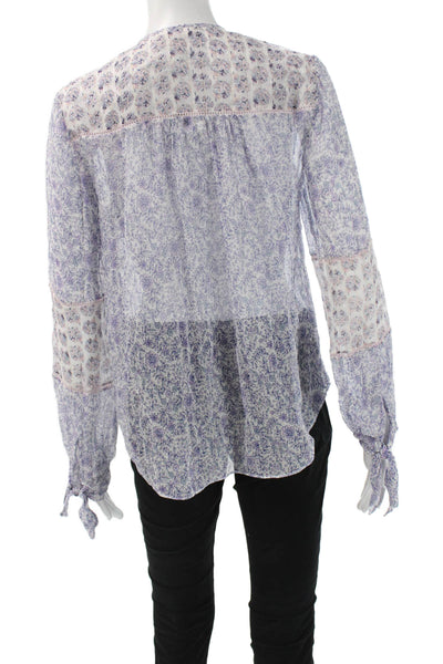 Rebecca Taylor Women Purple Silk Floral Long Sleeve Button Up Blouse Size 6