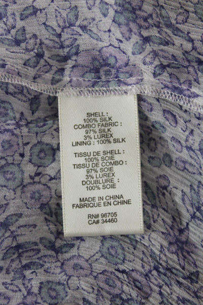 Rebecca Taylor Women Purple Silk Floral Long Sleeve Button Up Blouse Size 6