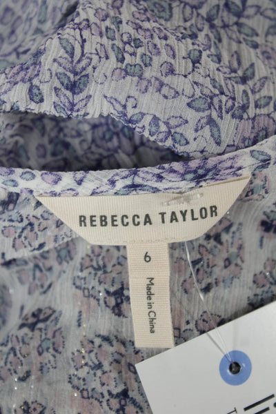 Rebecca Taylor Women Purple Silk Floral Long Sleeve Button Up Blouse Size 6