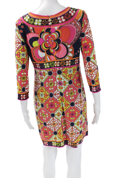 Trina Turk Womens Shift Dress Multi-Color Floral Round Neck 3/4 Sleeve Size 2