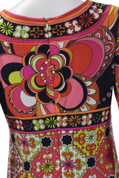 Trina Turk Womens Shift Dress Multi-Color Floral Round Neck 3/4 Sleeve Size 2