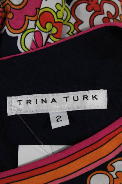 Trina Turk Womens Shift Dress Multi-Color Floral Round Neck 3/4 Sleeve Size 2