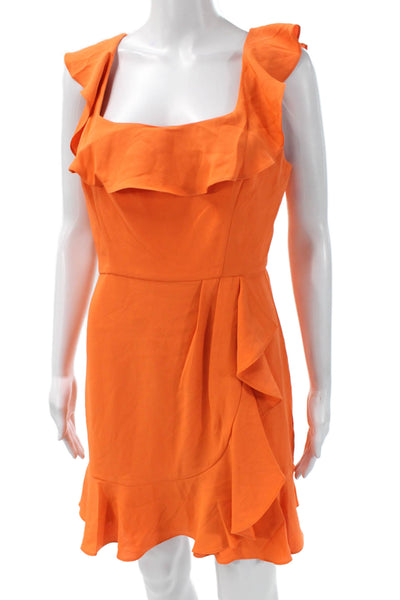 BCBGMAXAZRIA Womens Fit & Flare Sundress Orange Square Neck Sleeveless Size 8