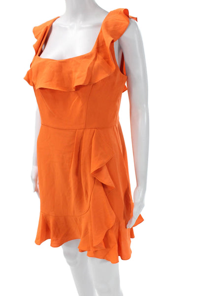 BCBGMAXAZRIA Womens Fit & Flare Sundress Orange Square Neck Sleeveless Size 8