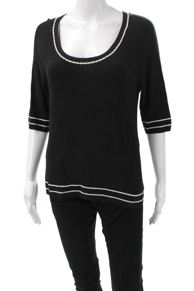 Milly Women Black Striped Pullover Sweater 3/4 Sleeve Designer Size L