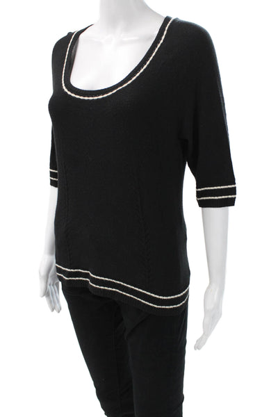 Milly Women Black Striped Pullover Sweater 3/4 Sleeve Designer Size L