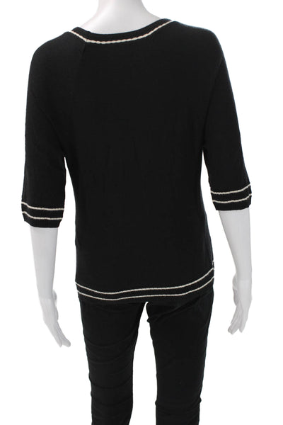 Milly Women Black Striped Pullover Sweater 3/4 Sleeve Designer Size L