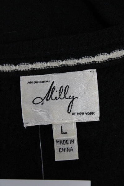 Milly Women Black Striped Pullover Sweater 3/4 Sleeve Designer Size L