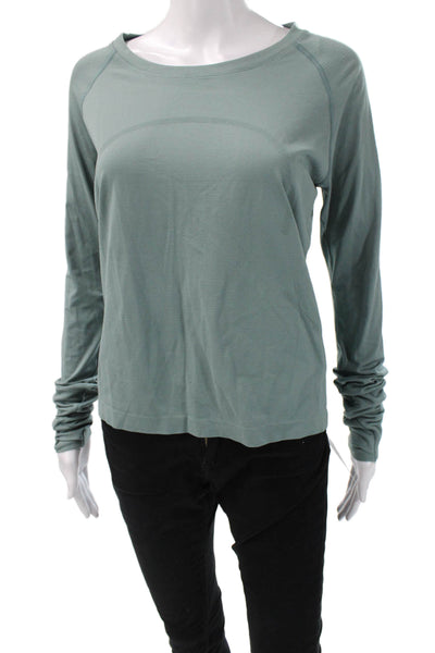 Lululemon Womens Basic Crew Neck Long Sleeve T Shirt Green Nylon Size 10