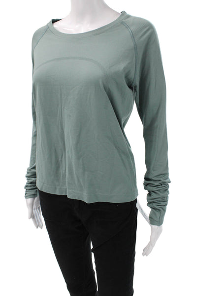 Lululemon Womens Basic Crew Neck Long Sleeve T Shirt Green Nylon Size 10