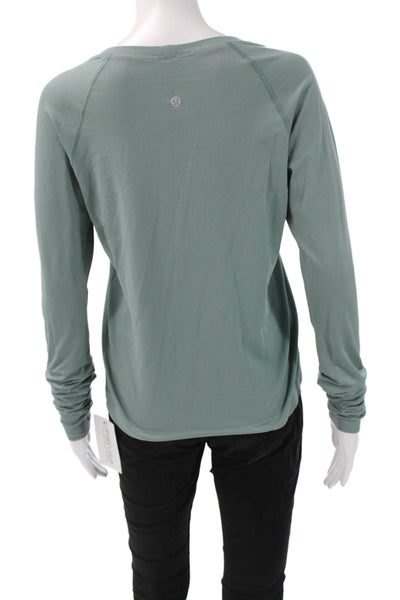 Lululemon Womens Basic Crew Neck Long Sleeve T Shirt Green Nylon Size 10