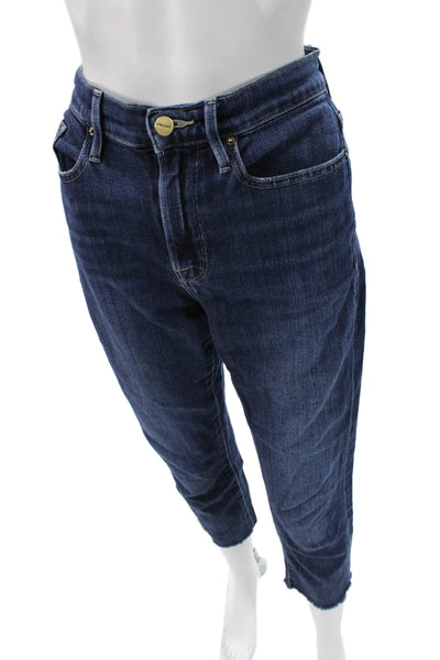 Frame Women Dark Blue Mid Rise Boyfriend Cropped Jeans Size 25