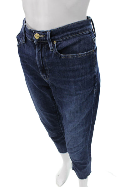 Frame Women Dark Blue Mid Rise Boyfriend Cropped Jeans Size 25