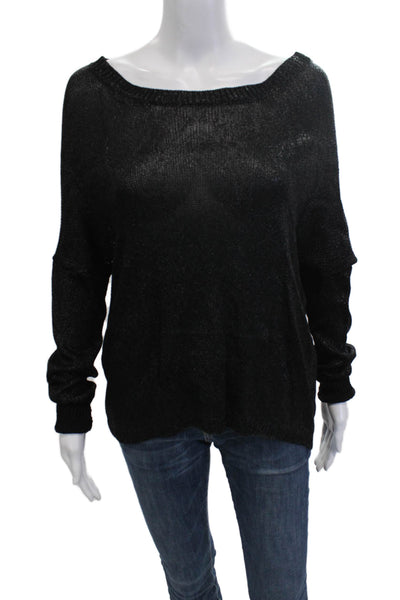 Vince Women Pullover Sweater Black Rayon Long Sleeve Round Neck Size M