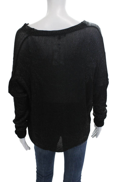 Vince Women Pullover Sweater Black Rayon Long Sleeve Round Neck Size M