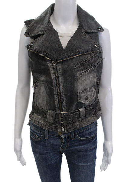 Truth & Pride Women Biker Vest Dark Gray Buckle Cotton Size L