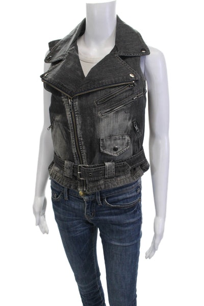 Truth & Pride Women Biker Vest Dark Gray Buckle Cotton Size L