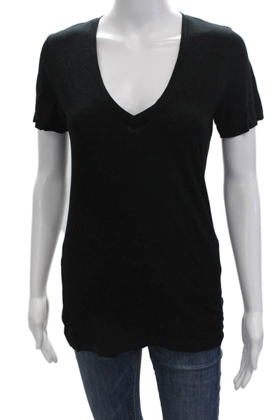Cotton Citizen Women Black V-Neck Short Sleeve T-Shirt Supima Modal Size S