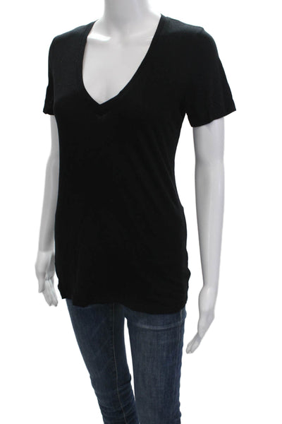Cotton Citizen Women Black V-Neck Short Sleeve T-Shirt Supima Modal Size S