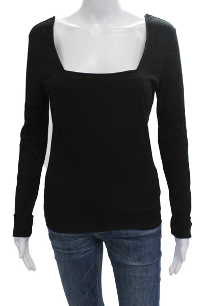 The Range Women Basic Long Sleeve Square Neck Black Top Size L