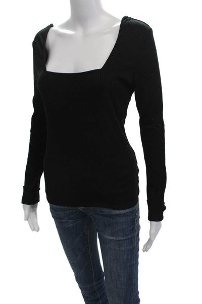 The Range Women Basic Long Sleeve Square Neck Black Top Size L