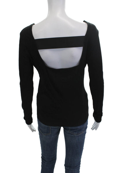 The Range Women Basic Long Sleeve Square Neck Black Top Size L