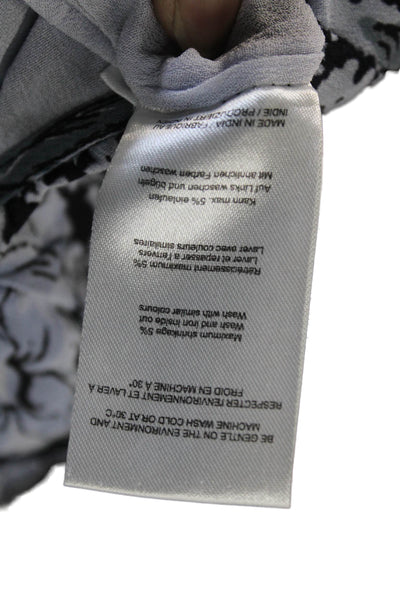 Ganni Womens Cropped Floral V Neck Black Viscose Blouse 3/4 Sleeve Tie Size S