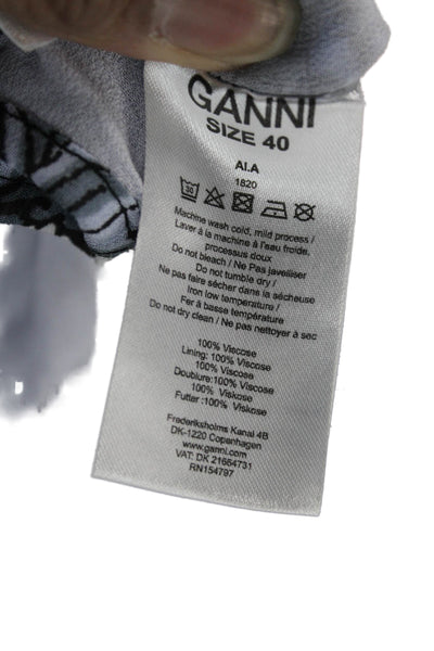 Ganni Womens Cropped Floral V Neck Black Viscose Blouse 3/4 Sleeve Tie Size S