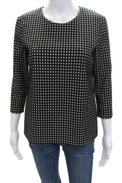 J. Mclaughlin Womens Black Geometric Round Neck 3/4 Sleeve Basic Blouse Size XS