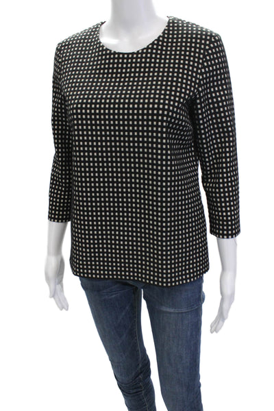 J. Mclaughlin Womens Black Geometric Round Neck 3/4 Sleeve Basic Blouse Size XS