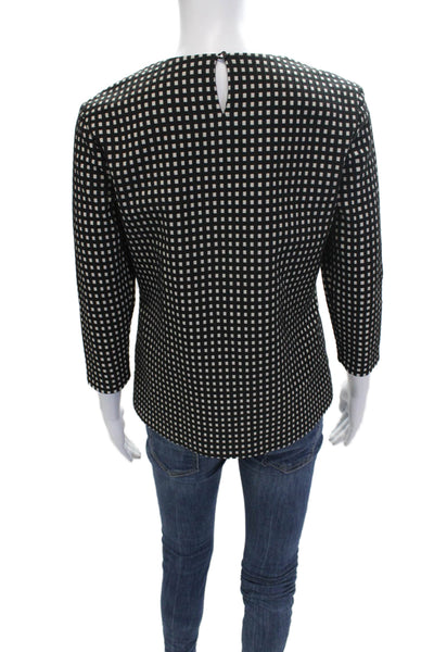 J. Mclaughlin Womens Black Geometric Round Neck 3/4 Sleeve Basic Blouse Size XS