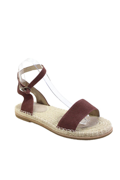 Eileen Fisher Women's Leather Buckle Espadrille Flat Sandals Brown Size 8