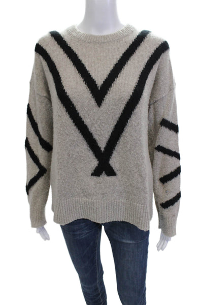 360 Cashmere Womens Beige Geometric Crew Neck Pullover Merino Cashmere Size M