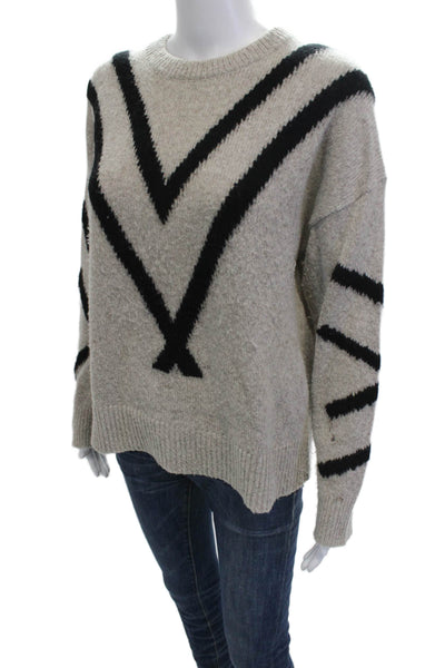 360 Cashmere Womens Beige Geometric Crew Neck Pullover Merino Cashmere Size M
