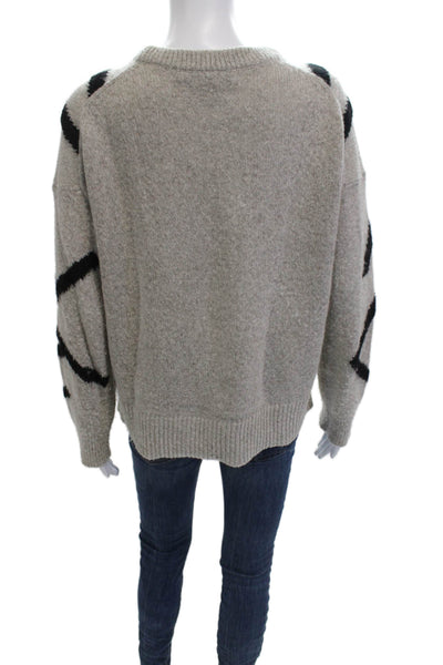 360 Cashmere Womens Beige Geometric Crew Neck Pullover Merino Cashmere Size M