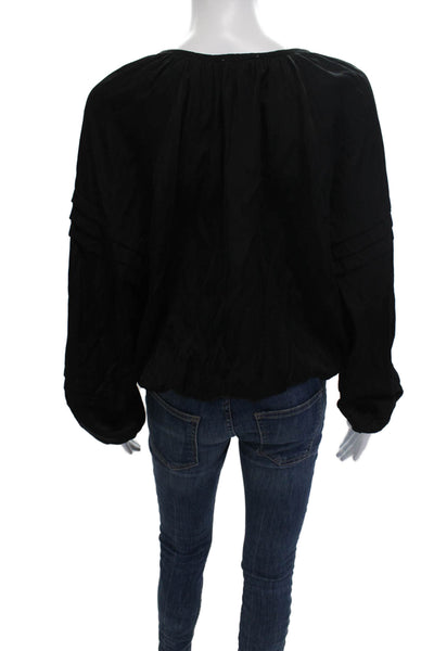 Entro Women Bohemian Black V-Neck Long Sleeve Blouse Size M