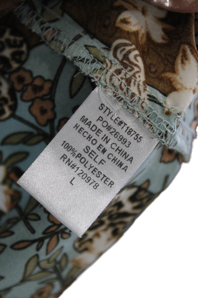 Entro Womens Tunic Blouse Blue High Neck Floral Butterfly Button Size L