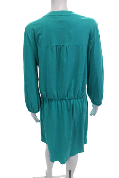 Lily Pulitzer Women Green V Neck Pima Cotton Shirt Dress Long Sleeve Size L