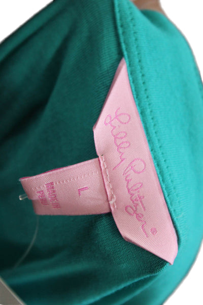 Lily Pulitzer Women Green V Neck Pima Cotton Shirt Dress Long Sleeve Size L