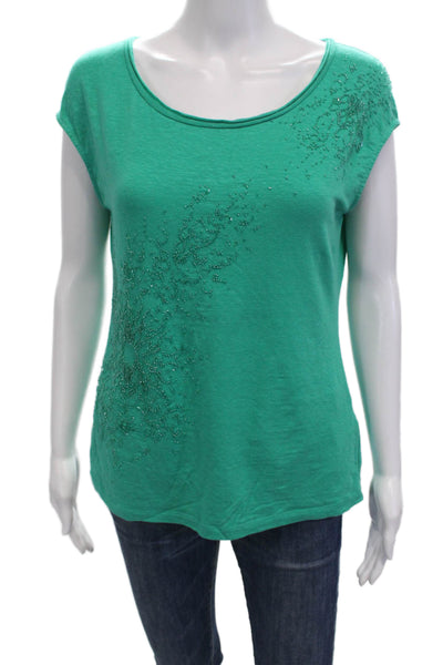 Lafayette 148 New York Womens Green Linen Blend Short Sleeve T-Shirt Size M