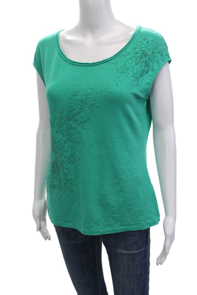 Lafayette 148 New York Womens Green Linen Blend Short Sleeve T-Shirt Size M