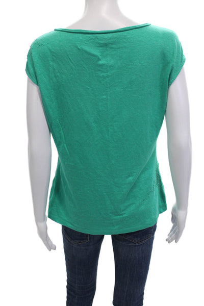 Lafayette 148 New York Womens Green Linen Blend Short Sleeve T-Shirt Size M