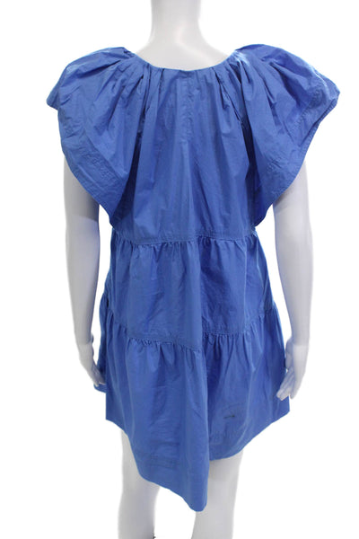 ALC Womens Trapeze Swing Dress Blue V-Neck Mini 100% Cotton Size 6