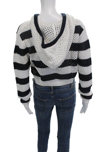 Zara Women V-Neck Striped Cotton Pullover Black Long Sleeve Size L