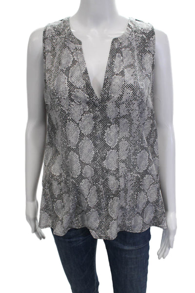 Joie Womens Sleeveless V Neck Silk Tunic Blouse Black Snake Print Size M
