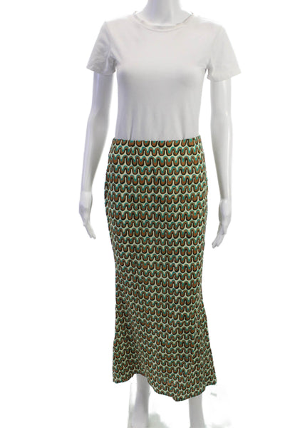 Montce Women Maxi Straight Pencil Skirt Beige Geometric Linen Viscose Size S