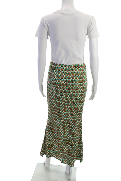 Montce Women Maxi Straight Pencil Skirt Beige Geometric Linen Viscose Size S