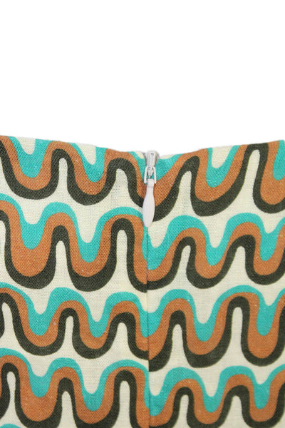 Montce Women Maxi Straight Pencil Skirt Beige Geometric Linen Viscose Size S
